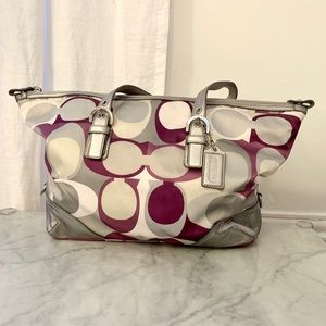 Coach OP ART signature scarf print purple satchel